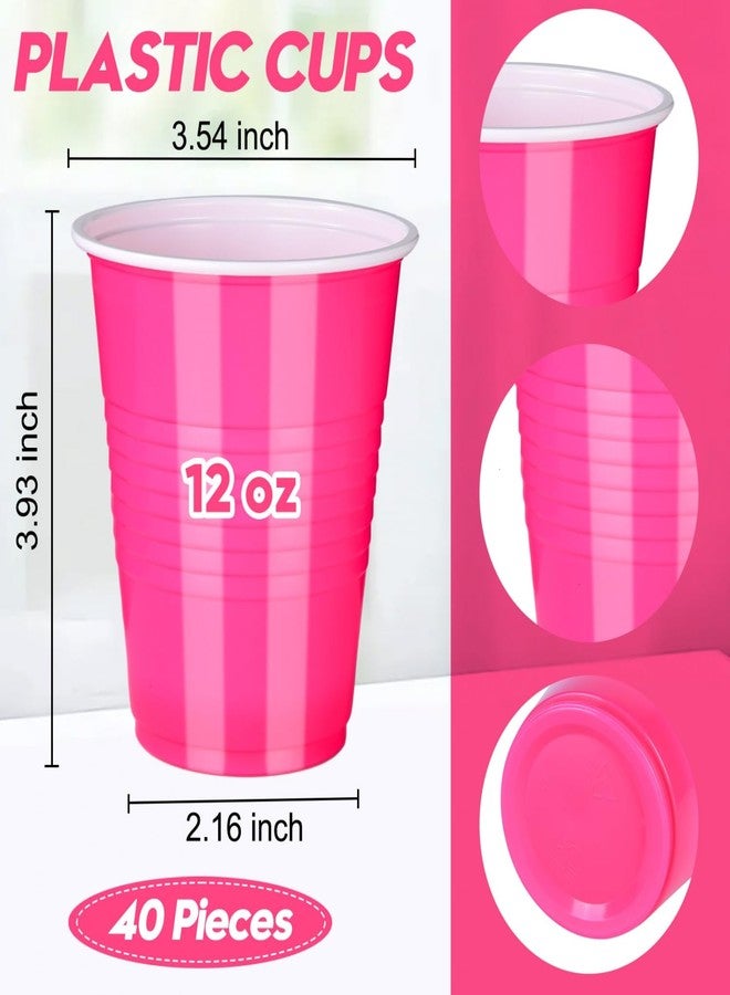 Vumdua Pink Plastic Cups Disposable Cups, 12 oz Plastic Party Cups for Bachelorette Party, Valentine's Day, Wedding, Birthday Party Supplies (Hot Pink, Light Pink), Pack of 40 - Image 2