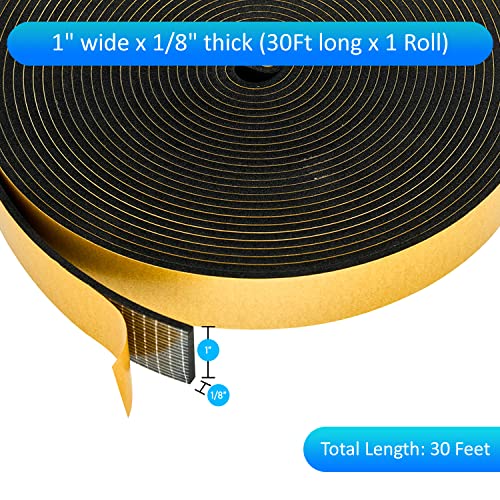 Dualplex High Density Foam Weather Stripping Door Seal Strip Insulation Tape Roll for Insulating Door Frame, Window, Air Conditioner | Self Adhesive Sealing Weatherstrip (Black, 1 in x 1/8 in x 30 Ft) - Image 2