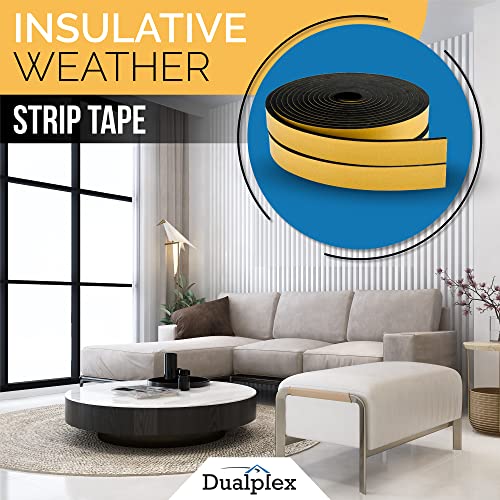 Dualplex High Density Foam Weather Stripping Door Seal Strip Insulation Tape Roll for Insulating Door Frame, Window, Air Conditioner | Self Adhesive Sealing Weatherstrip (Black, 1 in x 1/8 in x 30 Ft) - Image 3
