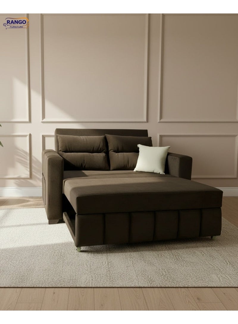 Rango Furniture Sofa Bed with Drawer, Width 1.50m, Depth 80cm, Bed Length 1.85m, Color: Brown - Image 1
