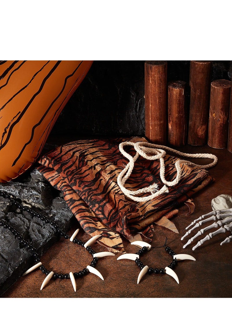 Men's Jungle Man Costume, Costume Jungle Necklace Tooth Bone Bracelet Inflatable Cave Bat Prehistoric Caveman Accessories for 4 Pcs - Image 4