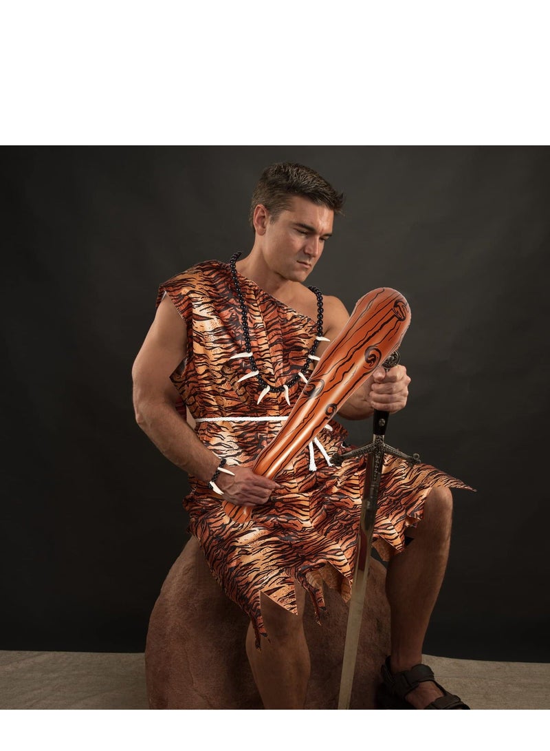 Men's Jungle Man Costume, Costume Jungle Necklace Tooth Bone Bracelet Inflatable Cave Bat Prehistoric Caveman Accessories for 4 Pcs - Image 5