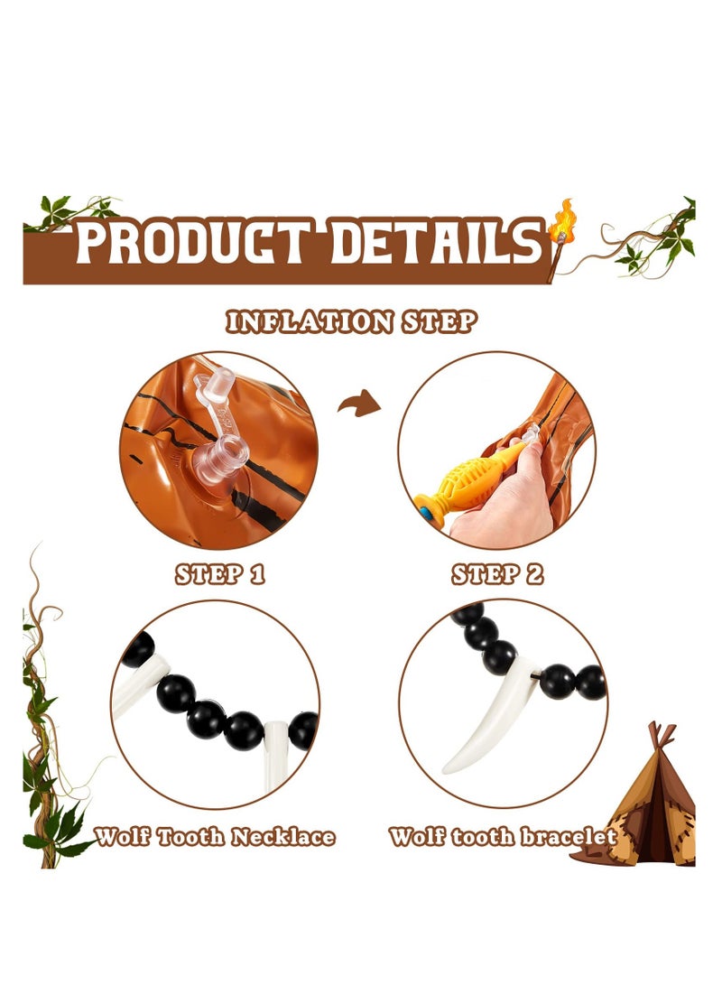 Men's Jungle Man Costume, Costume Jungle Necklace Tooth Bone Bracelet Inflatable Cave Bat Prehistoric Caveman Accessories for 4 Pcs - Image 3