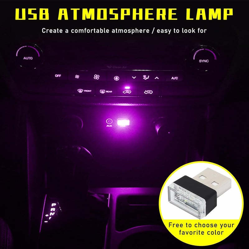 Augeny 4 PCS USB LED Car Interior Atmosphere Lamp, Plug-in USB Decor Night Light, Portable Auto Ambient Lighting Kit, Universal Vehicle Interior Accessories for Most Cars (2 Red+2 Purple) - Image 4