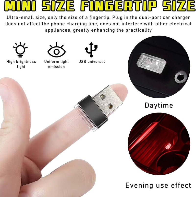 Augeny 4 PCS USB LED Car Interior Atmosphere Lamp, Plug-in USB Decor Night Light, Portable Auto Ambient Lighting Kit, Universal Vehicle Interior Accessories for Most Cars (2 Red+2 Purple) - Image 5