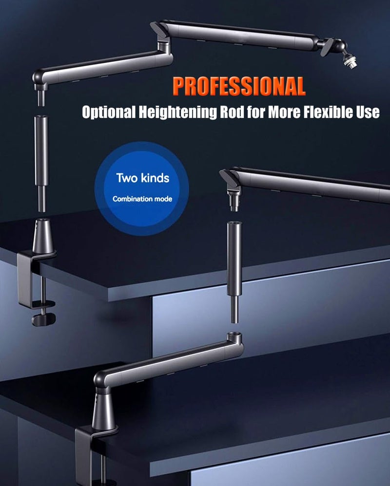 Softline Pro Premium Microphone Boom Arm Stand with Riser, Desk Clamp, Grommet Mount, Cable Channels, 3/8" to 5/8" Threads, Heavy Metal Microphone Stand for Podcast, Vocal Recording, Gaming (SP RJ110) - Image 4