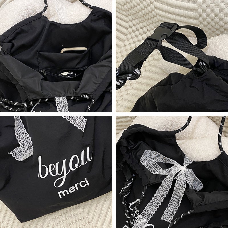 New Letter Printing Shoulder Bag Student Fashion Portable Class Cloth Bag Casual Large Capacity Crossbody Tote Bag - Image 5