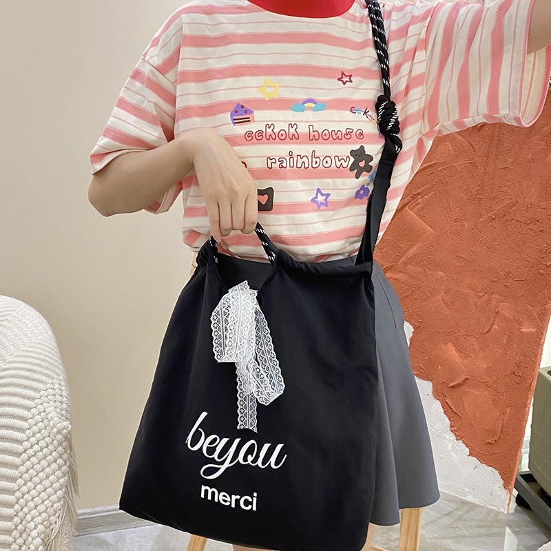 New Letter Printing Shoulder Bag Student Fashion Portable Class Cloth Bag Casual Large Capacity Crossbody Tote Bag - Image 1