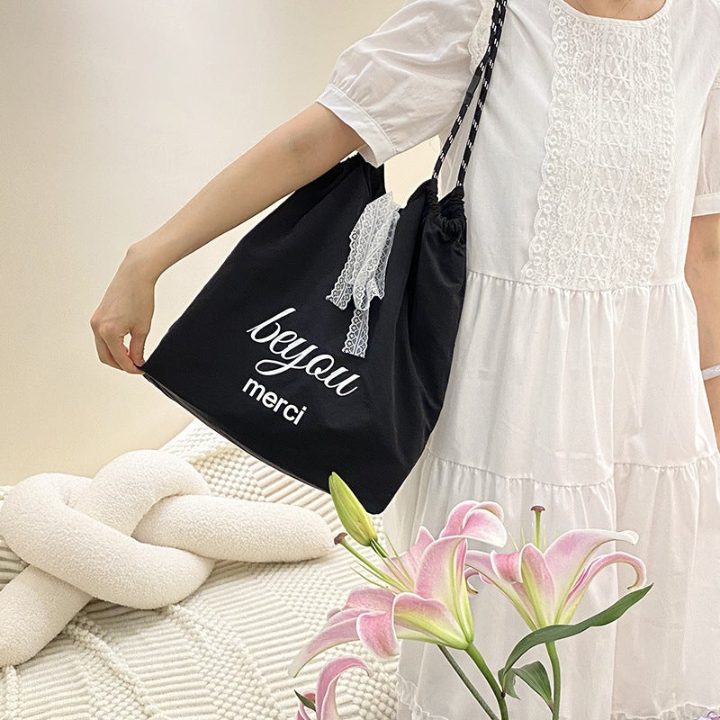 New Letter Printing Shoulder Bag Student Fashion Portable Class Cloth Bag Casual Large Capacity Crossbody Tote Bag - Image 3