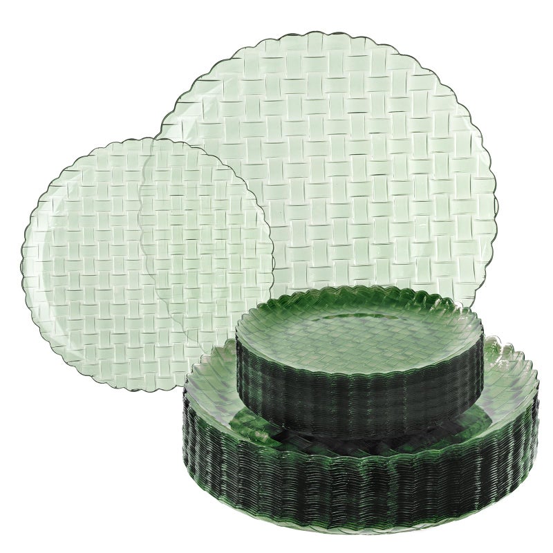 Festiva 60PCS Clear Sage Green Plastic Plates - Heavy Duty Weave Pattern Fancy Disposable Plates-serve for 30 guests Include 30PCS 10" & 30PCS 7" Plates for Wedding &Easter Party(Sage Green) - Image 1