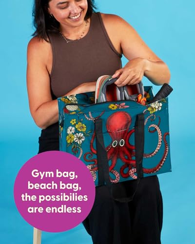 Blue Q Reusable Shoulder Tote Bag - Octopus - Carry Everywhere Bag with a Hefty Zipper, Exterior Pocket & Reinforced Floor, Easy to Clean, Spacious, Durable, & Fun Design, 95% Recycled Material - Image 5