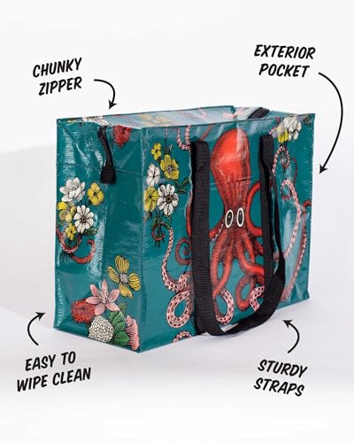 Blue Q Reusable Shoulder Tote Bag - Octopus - Carry Everywhere Bag with a Hefty Zipper, Exterior Pocket & Reinforced Floor, Easy to Clean, Spacious, Durable, & Fun Design, 95% Recycled Material - Image 4