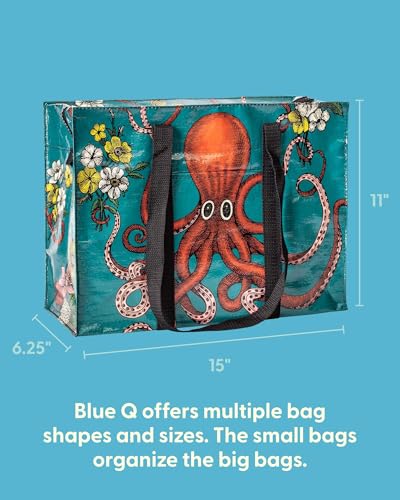 Blue Q Reusable Shoulder Tote Bag - Octopus - Carry Everywhere Bag with a Hefty Zipper, Exterior Pocket & Reinforced Floor, Easy to Clean, Spacious, Durable, & Fun Design, 95% Recycled Material - Image 2