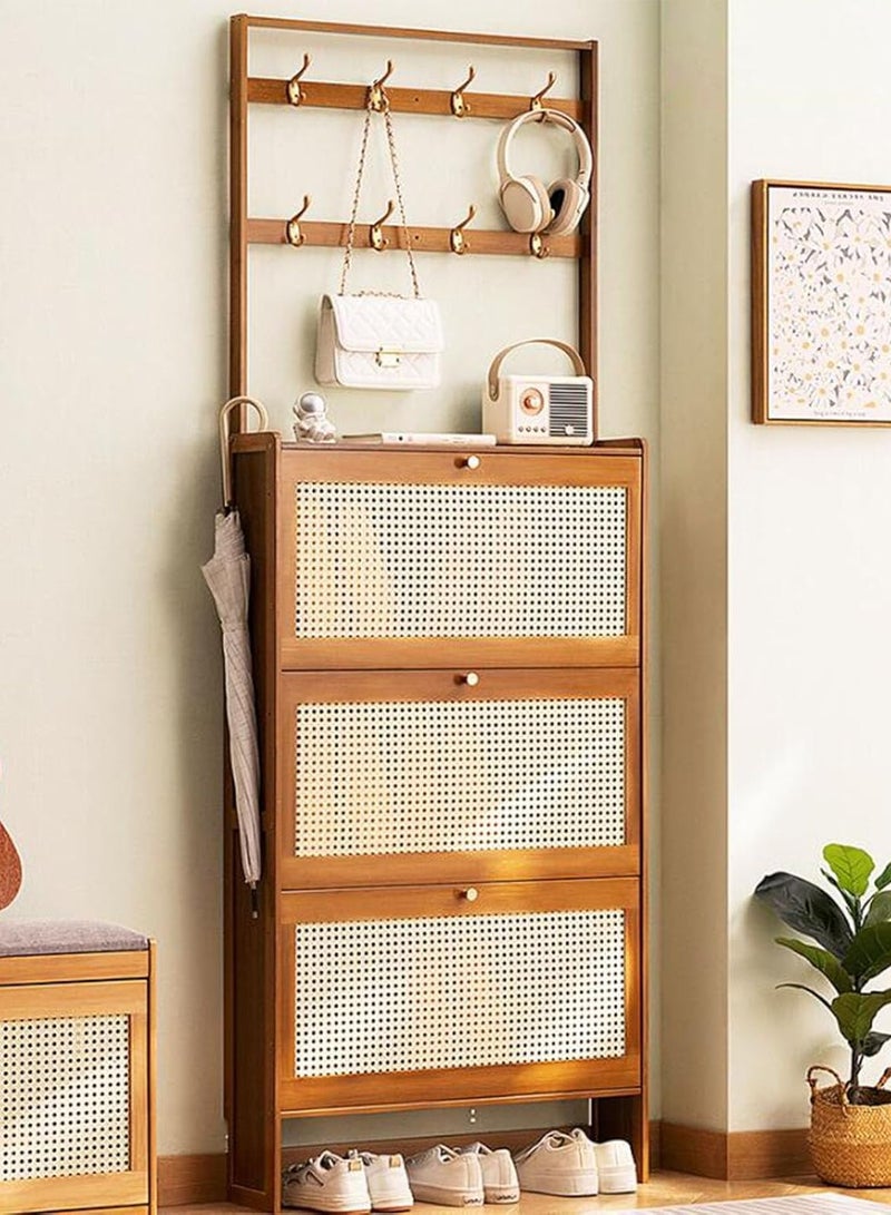 Beauenty 4-in-1 Design Hall Tree with Tipping Bucket Shoe Storage Cabinet, Entryway Coat Rack with 8 Hooks, Storage Cabinet with Bottom Shelf for Entrance Hallway  - Image 1