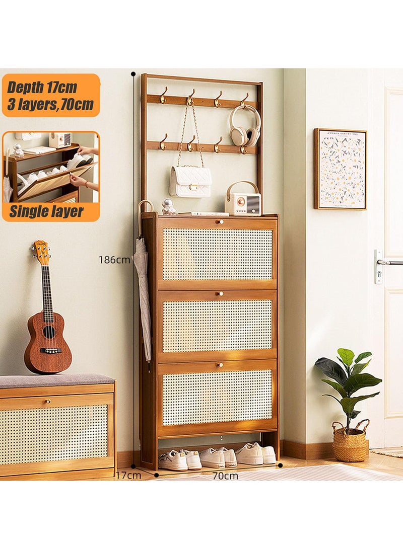 Beauenty 4-in-1 Design Hall Tree with Tipping Bucket Shoe Storage Cabinet, Entryway Coat Rack with 8 Hooks, Storage Cabinet with Bottom Shelf for Entrance Hallway  - Image 2