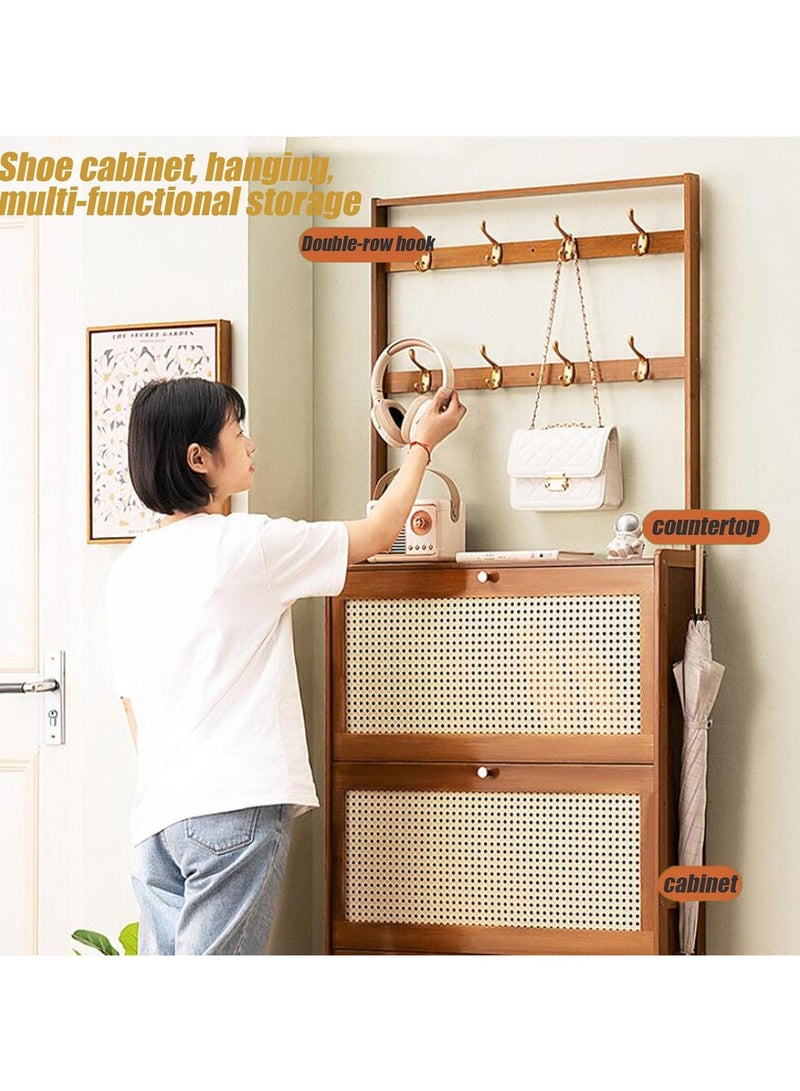 Beauenty 4-in-1 Design Hall Tree with Tipping Bucket Shoe Storage Cabinet, Entryway Coat Rack with 8 Hooks, Storage Cabinet with Bottom Shelf for Entrance Hallway  - Image 4