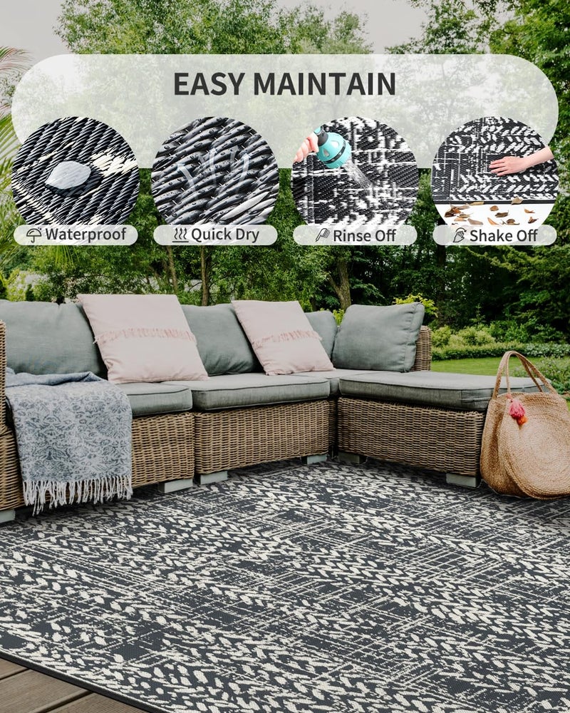 MontVoo Outdoor Rug Waterproof-Patio Rug Mat 5x8 Outdoor Carpet Reversible RV Camping Picnic Plastic Straw Rug Outside Outdoor Area Rug for Balcony Deck Backyard Patio Decor Boho Modern Abstract - Image 2