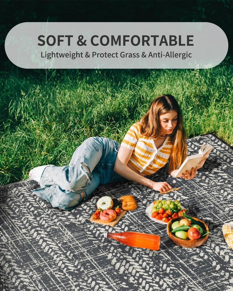 MontVoo Outdoor Rug Waterproof-Patio Rug Mat 5x8 Outdoor Carpet Reversible RV Camping Picnic Plastic Straw Rug Outside Outdoor Area Rug for Balcony Deck Backyard Patio Decor Boho Modern Abstract - Image 4