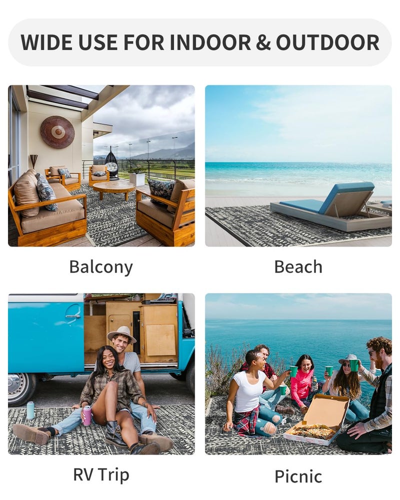 MontVoo Outdoor Rug Waterproof-Patio Rug Mat 5x8 Outdoor Carpet Reversible RV Camping Picnic Plastic Straw Rug Outside Outdoor Area Rug for Balcony Deck Backyard Patio Decor Boho Modern Abstract - Image 5