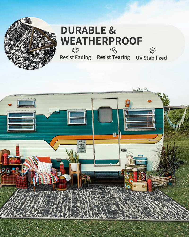 MontVoo Outdoor Rug Waterproof-Patio Rug Mat 5x8 Outdoor Carpet Reversible RV Camping Picnic Plastic Straw Rug Outside Outdoor Area Rug for Balcony Deck Backyard Patio Decor Boho Modern Abstract - Image 3