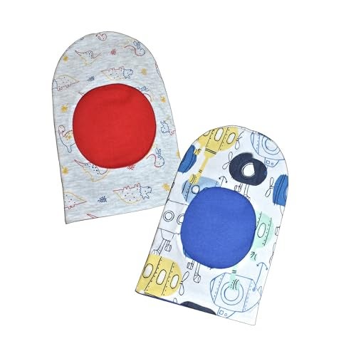 VParents Cotton Baby Boys and Girls Reversible Monkey Cap (Pack of 2) -Assorted Colour Multicolour - Image 1