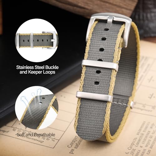 watchdives Nylon Watch Band 18mm 20mm 22mm Multicolor Replacement Watch Straps for Men Women (Yellow Gray, 22mm) - Image 3