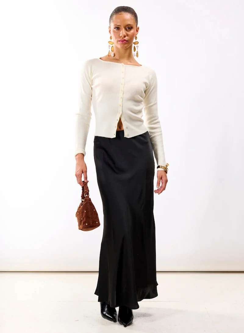 Black Satin Maxi Slip Skirt