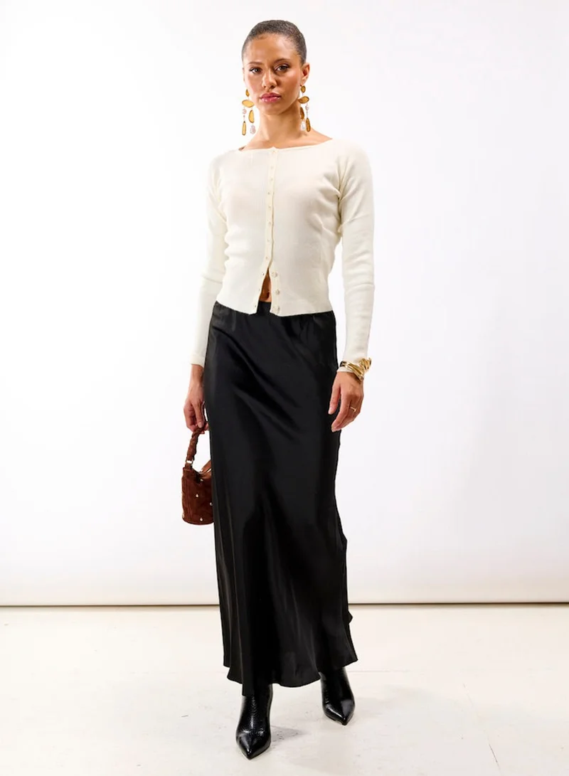Needs No Label  Black Satin Maxi Slip Skirt for Women | Best Price UAE