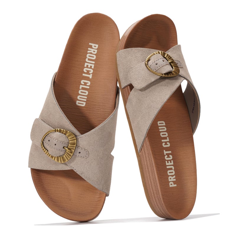 Project Cloud Womens Sandals - Adjustable Buckle Sandals for Women 2026 with Plush Insole - Lightweight & Non Slip Slides for Women Footwear (Beaming,BIRCHSDE,9)