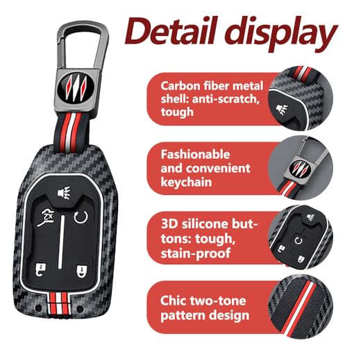 Coficoi Heavy Key Fob Cover for Gmc Sierra 1500,Alloy Car Keychain Protector Accessories for Gmc Chevy Silverado 2500HD 2019-2024 (5 Buttons, Carbon) - Image 3