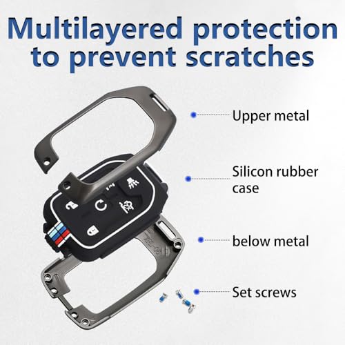 Coficoi Heavy Key Fob Cover for Gmc Sierra 1500,Alloy Car Keychain Protector Accessories for Gmc Chevy Silverado 2500HD 2019-2024 (5 Buttons, Carbon) - Image 5
