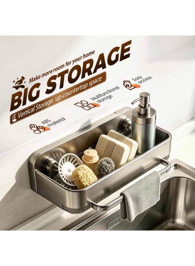 Arabest Sponge Holder for Kitchen Sink,2026 Sink Caddy Organizer with Suction Cups,Rustproof Kitchen Storage Rack for Sponge,Soap,Stopper,Brush (1, A-Grey) - Image 2