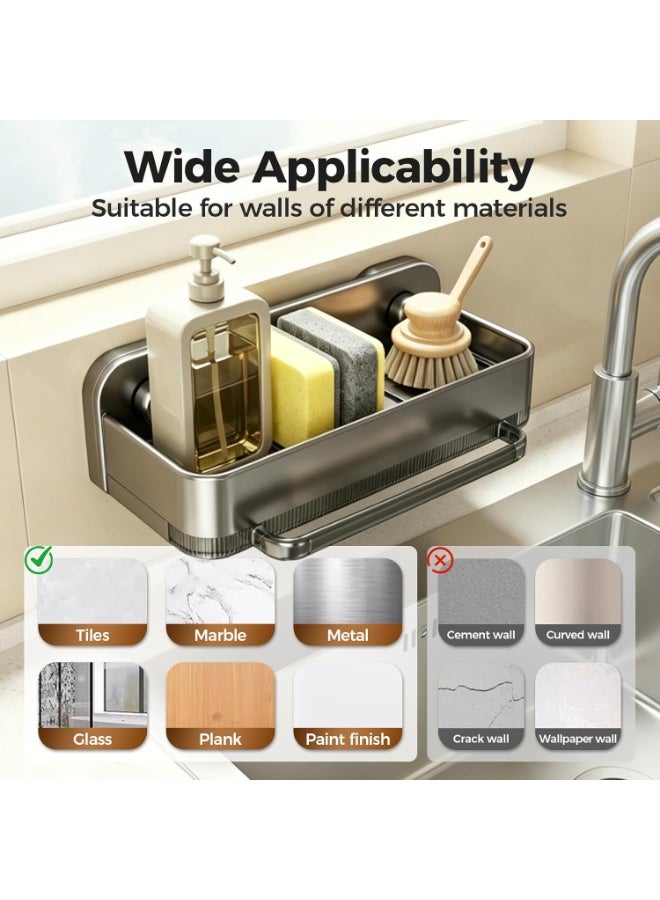 Arabest Sponge Holder for Kitchen Sink,2026 Sink Caddy Organizer with Suction Cups,Rustproof Kitchen Storage Rack for Sponge,Soap,Stopper,Brush (1, A-Grey) - Image 5