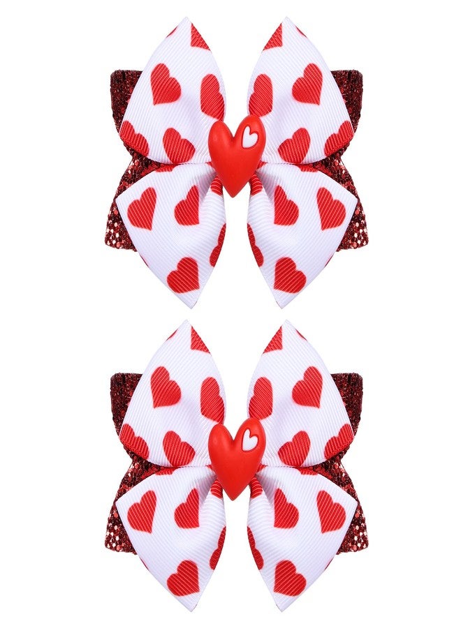 melyde Valentine's Day Hair Bow Clips Love Heart Hairpins Girls Teens Glitter Hair Accessories for Valentine Party School Decor, Love Heart - Image 1