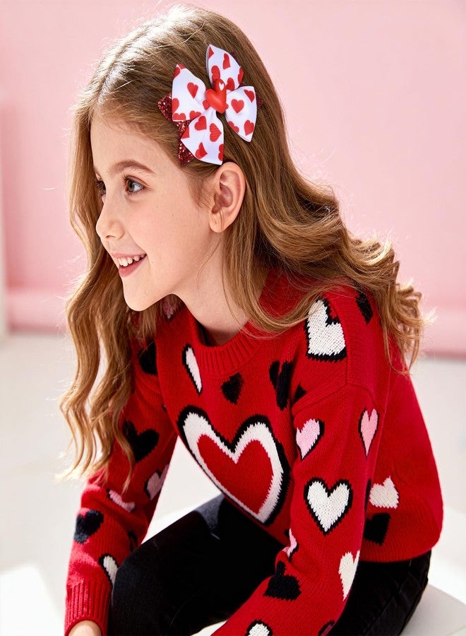 melyde Valentine's Day Hair Bow Clips Love Heart Hairpins Girls Teens Glitter Hair Accessories for Valentine Party School Decor, Love Heart - Image 2