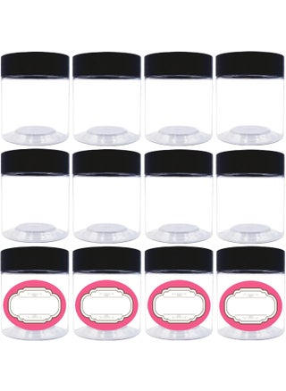 12 Pack 6 oz Plastic Jars with lids,Wide-mouth Clear Storage Containers with Black Lids,Empty Round Clear Plastic Jars with Lids and labels for Body Butter,Bath Salt,Slime and Beauty Products - pzsku/ZFA1AB70FEFDFEC55CD6BZ/45/_/1744137397/eca91745-6f1b-43aa-aea3-d25f94759276