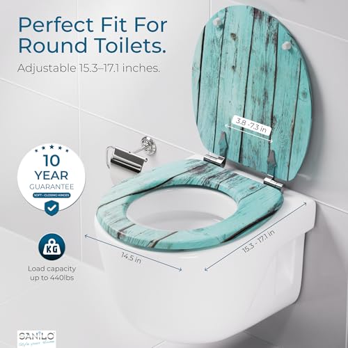 SANILO Wooden Toilet Seat with Soft Close [ROUND] - Decorative, Quiet & Slow Close Molded Wood Seat - With Strong Bumpers & Hinges - Adjustable Fit – Lumber - Image 4
