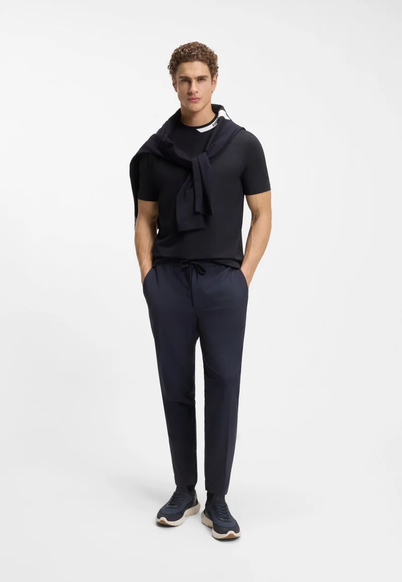 BOSS Stretch-cotton T-shirt with logo collar