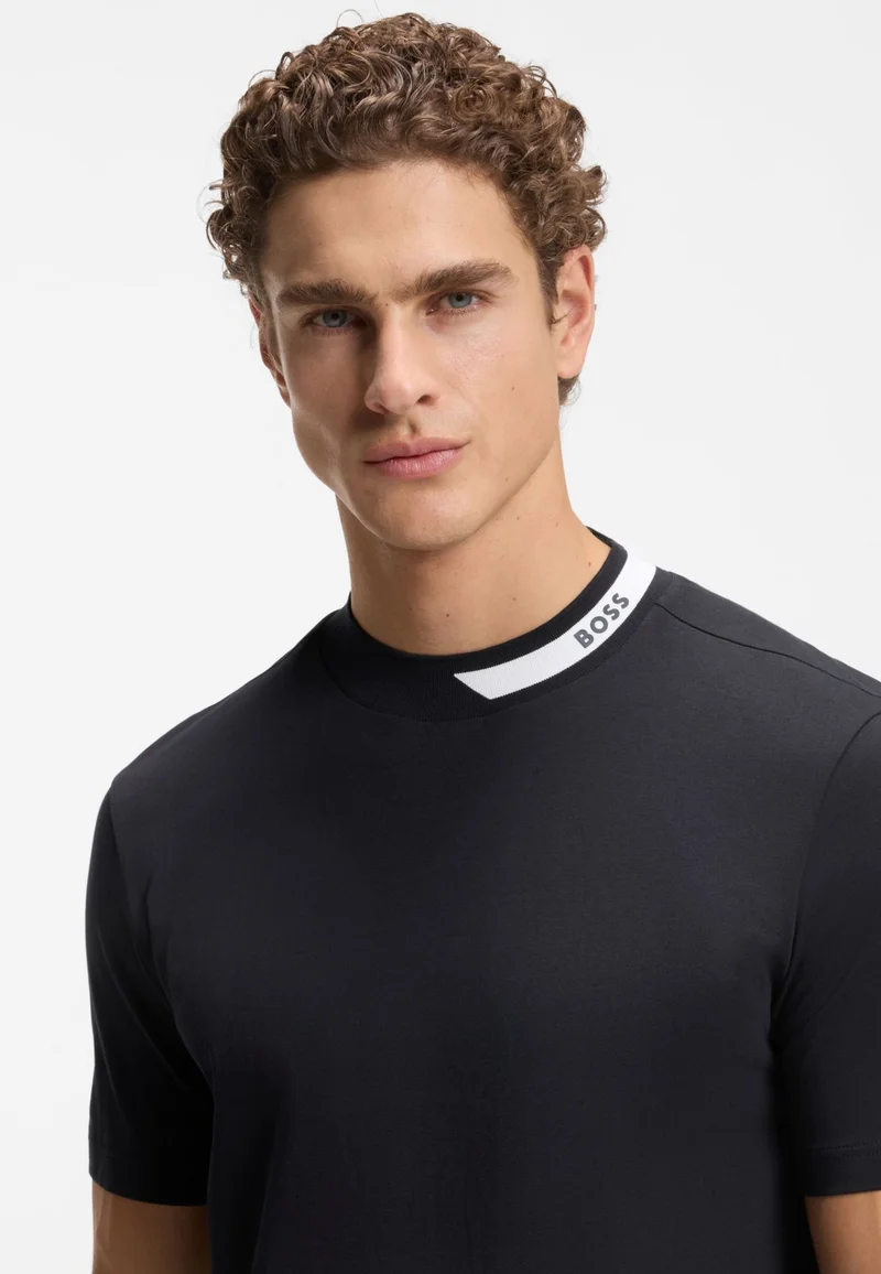 BOSS Dark Blue T-shirt in stretch cotton with a logo collar for Men | Best Price UAE