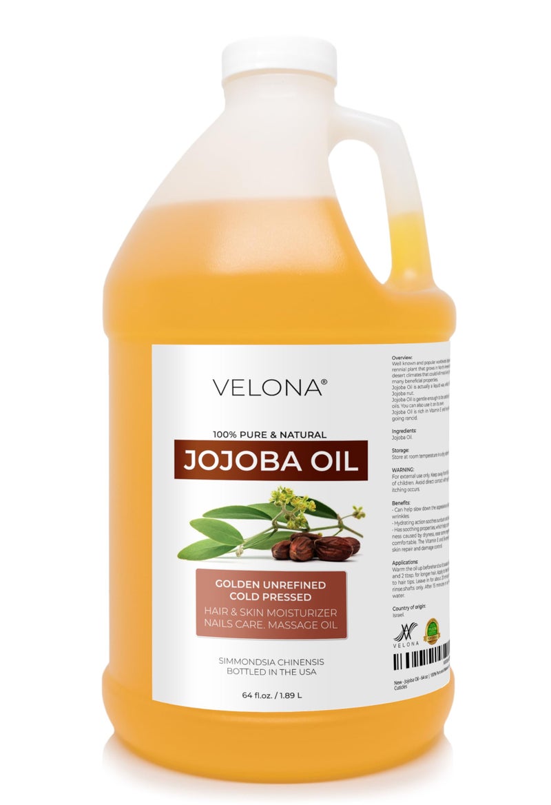 velona Jojoba Oil - 64 oz | 100% Pure and Natural | Golden, Unrefined, Cold Pressed, Hexane Free | Moisturizing Face, Hair, Body, Skin Care, Stretch Marks, Cuticles - Image 1