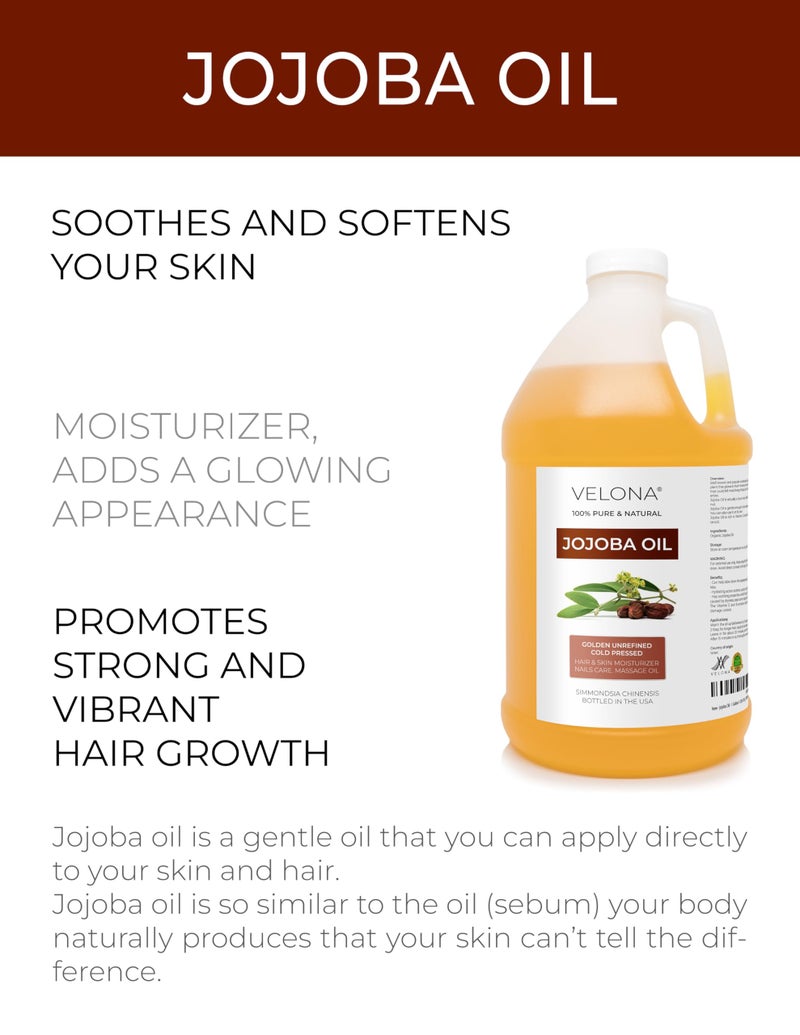 velona Jojoba Oil - 64 oz | 100% Pure and Natural | Golden, Unrefined, Cold Pressed, Hexane Free | Moisturizing Face, Hair, Body, Skin Care, Stretch Marks, Cuticles - Image 2