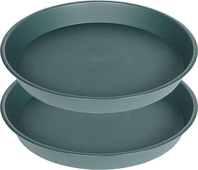 Bleuhome 2 Pack of 8 inch Plant Saucer Clear, Heavy Duty Plastic Plant Water Tray 8 inch Round, Flower Plant Saucers for Indoors No Holes, Plant Dishes Saucer for Planter 7"/8" (8", Green) - Image 1
