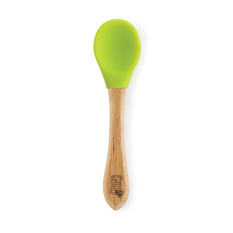 Beebaby Nurture Natural Beech Wood & Soft Silicone Baby Feeding Spoons | 100% BPA Free, Eco-Friendly Weaning Spoons for Infants, Kids & Toddlers | Gentle on Gums, Safe for 6+ Months (Green) - Image 1