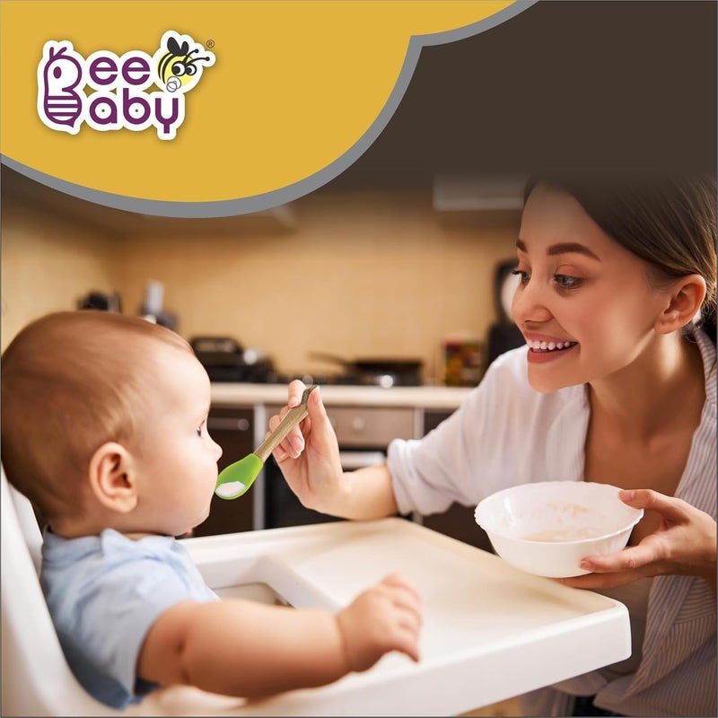 Beebaby Nurture Natural Beech Wood & Soft Silicone Baby Feeding Spoons | 100% BPA Free, Eco-Friendly Weaning Spoons for Infants, Kids & Toddlers | Gentle on Gums, Safe for 6+ Months (Green) - Image 2