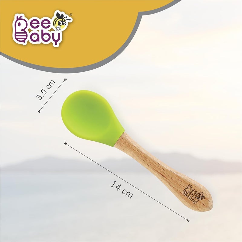 Beebaby Nurture Natural Beech Wood & Soft Silicone Baby Feeding Spoons | 100% BPA Free, Eco-Friendly Weaning Spoons for Infants, Kids & Toddlers | Gentle on Gums, Safe for 6+ Months (Green) - Image 3