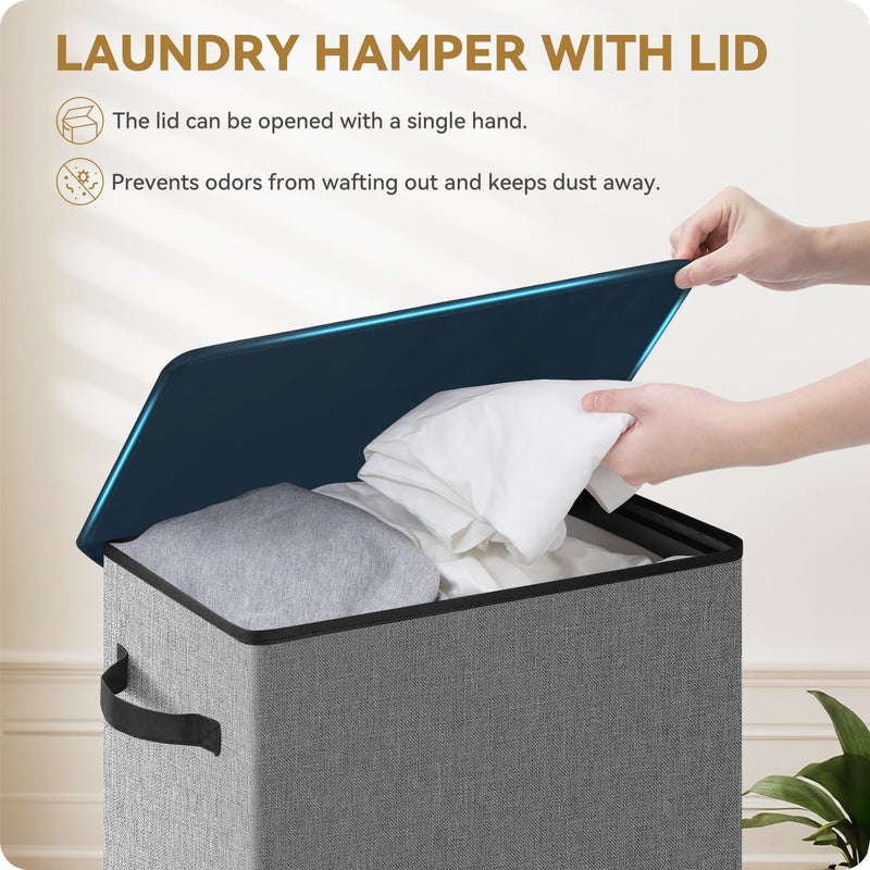 Abja Novelties ABJA NOVELTIES Premium Large 75 Ltr Laundry Basket With Lid Foldable Storage Bag Metal FrameMulticolor - Image 3