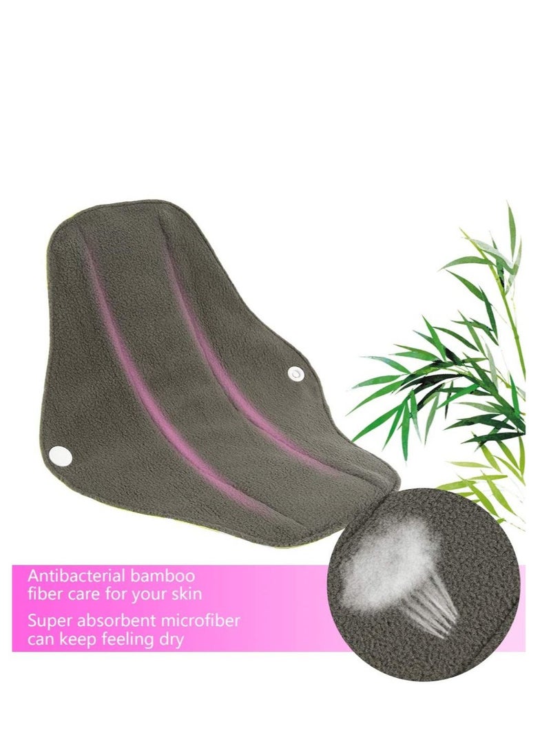 Excefore - 5 Pack Reusable Sanitary Pads, Bamboo Charcoal Sanitary Towels, Washable Waterproof Menstrual Absorbent Pads, Cloth Medium to Heavy Flow Eco Friendly Pads - Image 1
