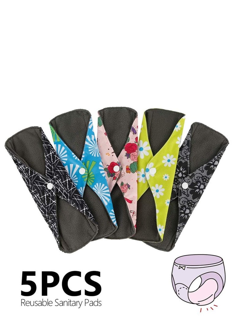 Excefore - 5 Pack Reusable Sanitary Pads, Bamboo Charcoal Sanitary Towels, Washable Waterproof Menstrual Absorbent Pads, Cloth Medium to Heavy Flow Eco Friendly Pads - Image 1