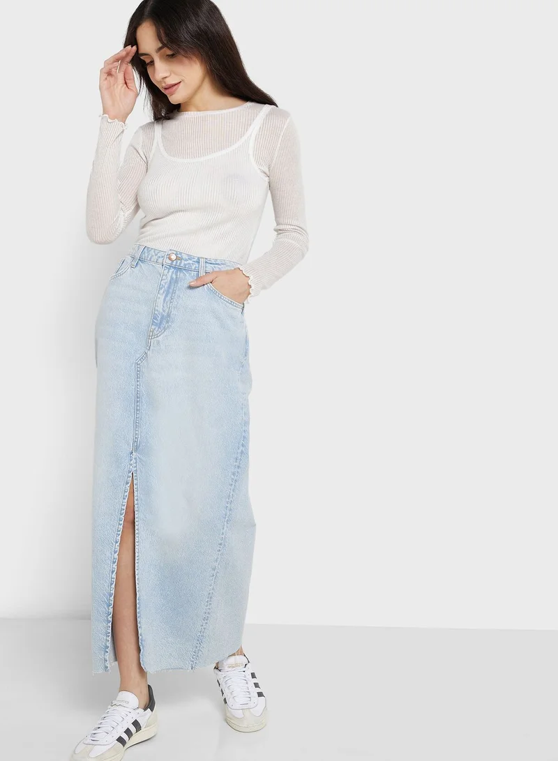 H&M Front Slit Denim Skirt