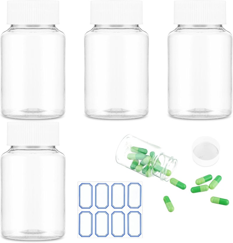 WLLHYF 4Pcs Clear Pill Bottle, 50ml Empty Clear Plastic Pill Bottles Medicine Bottle Empty Reagent Bottle Chemical Containers with Caps for Liquid Solid Powder (50ml)